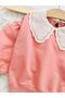 Girl's Embroidered Collar, Elastic Legs, Unprinted, Ruffle Detailed, Oversize, Two-Bottom-Top Children's Set - 4