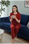 Viscose Knitted Crew Neck Short Sleeve Trousers Pajama Set Plain Claret Red - 4
