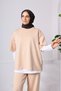 Women's 3-Piece Set ♦   Scuba Fabric ♦   Beige ♦   High Waist Wide Leg Pants with Pockets ♦   Casual Stylish Outfit - 5