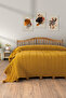 Double Pompom Knitwear Knitted Blanket - Soft Texture & Stylish Design - Mustard - 220X240 cm