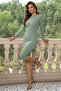Half High Neck Bodycon Long Sleeve Ribbed Camisole Mini Length Dress-Mint Green - 5