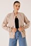 Elastic Waist Pocketed Melton Bomber Jacket - 3
