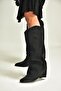 V846846001 Black Nubuck Thick Heeled Bellows Women's Boots - 4