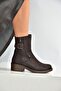 V674121309 Brown Low Heeled Women's Boots with Fur Inside - 3