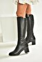 V468213103 Black Genuine Leather Thick Heeled Women's Boots - 4