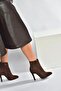 N372524402 Brown Suede Thin Heeled Women's Boots - 5