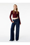 Long Sleeve Textured Boat Neck Slim Fit Crop T-Shirt - 2