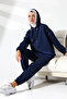 Women's Seasonal Combed Cotton Bottom Top Sports and Comfortable Navy Blue Hijab Set - 6