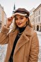 Under the Brim Beige Plush Brown Leather Cap Captain Women's Hat