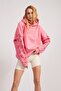 Pink Women's Angel Printed Oversized Hooded Thick 3 Thread Fabric Winter Sweatshirt Hoodie Sweatshirt