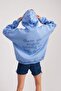 Blue Women's Angel Printed Oversized Hooded Thick 3 Thread Fabric Winter Sweatshirt Hoodie Sweatshirt - 4