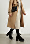 Side Zipper Lace-Up High Thick Heeled Women's Suede Black Long Boots - 3