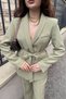 Women's double belted blazer jacket pants set - 3