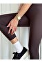 Women's Brown Fleece-Lined High-Waisted Slimming Stretchy Plain Ribbed Winter Leggings