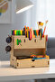Clover 4 Compartment Desktop Wooden Organizer with Drawers Pen Holder - Jewelry Makeup Multi-Purpose Organizer - 2