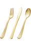 Disposable Silverware Set - Plastic Forks, Knives, Spoons Heavyweight Cutlery Set, Golden (24