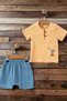 Rabbit Detailed Muslin Shorts Stylish Bottom Top 2 Pieces Baby Boy Set Cotton+Muslin 6-9-12-18-24 Months - 4