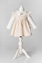 Bow-adorned Peter Pan collar bodysuit dress, 0-2 years, with sleeve detail, self-patterned, in pique fabric. - 5