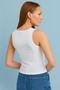 Women's White Ribbed T-shirt Halter Neck Stretchy Knitted Undershirt - 2