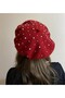 Red Color Handcrafted Pearl French Painter Beanie - Hat - Valentine's Day Gift - 2
