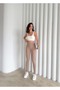 Women's Beige Color Fleece-Lined High-Waisted Ribbed Shaping Leggings with Elastic Waistband and Ribbed Detail Winter Women's Leggings - 8