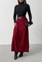 Women's Burgundy Pleated Detailed Long Knitwear Skirt - 6