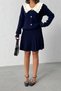 Women's Navy Blue Stylish Collar Detailed Cardigan Blouse Skirt Bottom Top Two-Piece Set (New Color) - 6