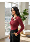 Women's Gold Accessory Cross Detailed Long Sleeve Sendy Fabric Blouse - 2