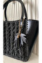 Handmade Leather Accessory Straw Shoulder Bag (40X42Cm) Brown Taba Black Color - 6