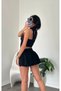 Shawl Detailed Black Skirt Crop Set 7042 - 3