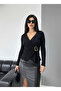 Black Double-Breasted Long Sleeve Sandy Blouse with Buckle