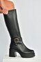 V726454109 Black Thick Heeled Classic Women's Boots