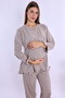Cotton Maternity & Postpartum Pajama Set with Hidden Breastfeeding Detail |   Adjustable Waist Effortt - Beige - 4