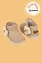 Minto Girl's and Baby's Beige Boots - Suede Orthopedic Non-Slip Sole Winter Snow Boots with Fur and Flower Figures