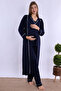 Effortt Navy Blue Maternity Pajama Set with Dressing Gown - 3