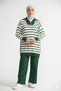 Women's Striped Zippered Collar Knitwear Tunic and Straight Cut Pants Set - Hijab Combination - 6