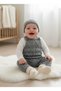Baby Girl and Boy Adjustable Strap Diamond Pattern Beret Knitwear Salopet Set - 3