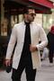 Men's Ecru Slim Fit Stand Collar Coat - 2