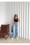 Women's Light Blue Medium - Low Waist Loose Fit Wide Leg Casual Baggy Jeans - 8