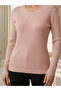Knitwear V-Neck Hair Knitted Patterned Blouse / Powder Pink - 4