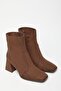 Brown Suede Women's Heeled Square Toe Zippered Boots - 3