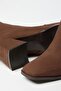 Brown Suede Women's Heeled Square Toe Zippered Boots - 7