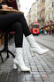 Women's White Waterproof Zippered Heeled Stretch Boots Stylish Non-Slip Sole Pointed Toe Casual Bootie Boots - 2