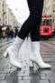 Women's White Waterproof Zippered Heeled Stretch Boots Stylish Non-Slip Sole Pointed Toe Casual Bootie Boots