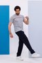Men's Oversize American Pique Fabric Gray Crew Neck T-Shirt Bottom-Top Set - 133 - 5