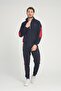 Men's Navy Blue-Red Soft Fabric Long Sleeve Tracksuit with Mock Neck Zipper Pockets - 7621