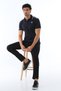 Men's Navy Blue Color American Pique Fabric, Polo Neck Ribbed Sleeve Short Sleeve T-Shirt - 144 - 2