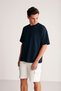 Men's Oversize T-Shirt 100% Cotton Crew Neck Basic Comfortable Fit Navy Blue - 5