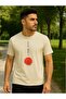 Men's Short Sleeve Text Print Crew Neck Cream T-Shirt