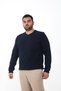 Men's Large Size V-Neck Oversized Basic Navy Blue Sweatshirt - 2